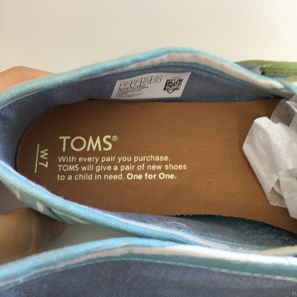 Toms Pale Blue Painted Stripe Slip On - Picture 7 of 9